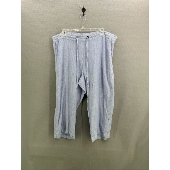 Per Se Womens Blue White Striped Drawstring Linen Blend Cropped Pants Size 1X - Picture 9 of 9
